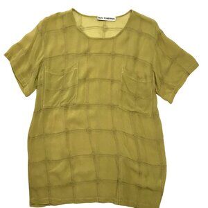 Beth Schaeffer Women Olive Embroidered Sheer Silk-Feel Top Lagenlook Boho M/L